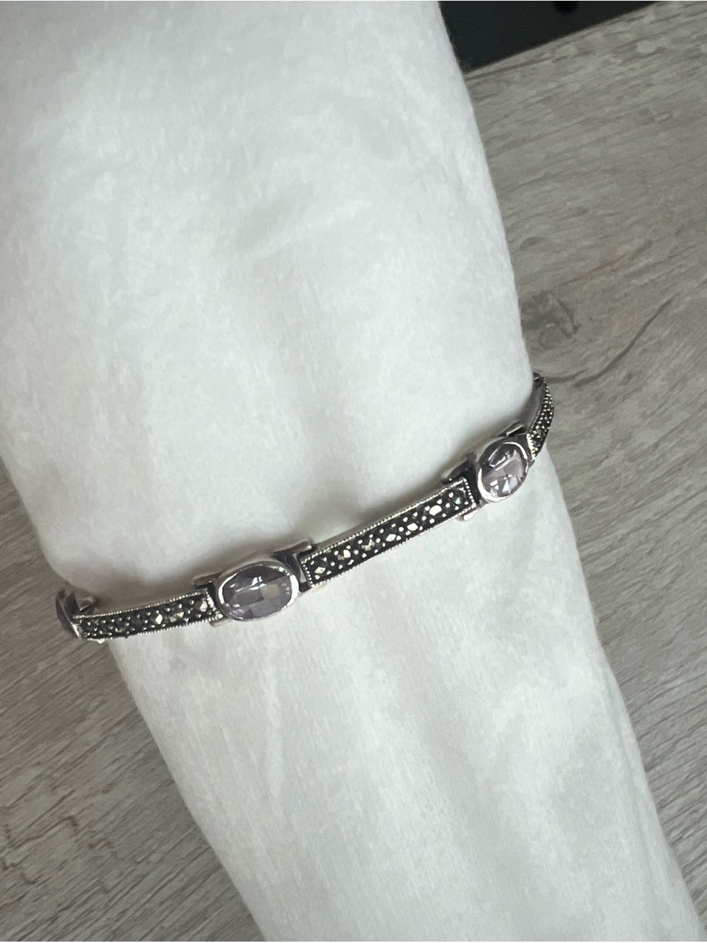 Vintage Sterling Silver Marcasite and amethyst Stone Bracelet